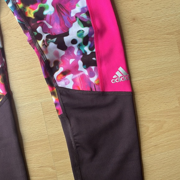 Adidas Climalite Techfit Colourblock Leggings - Floral/Neon Pink/Plum - Picture 3 of 8